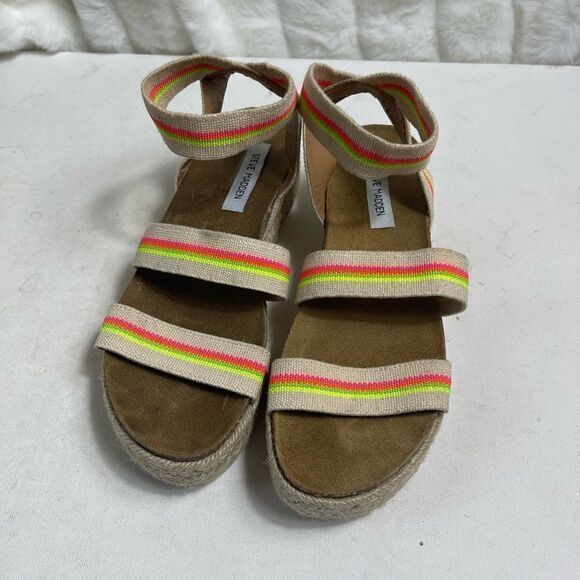 Steve Madden platform espadrilles ankle bright multi color strap sandals… - Picture 12 of 13